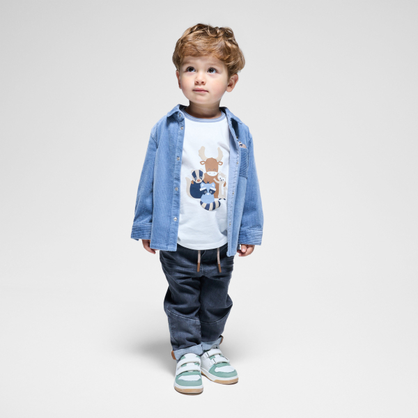 قميص فوقي من القطيفة مضلع أزرق اللون للطفل الصغير